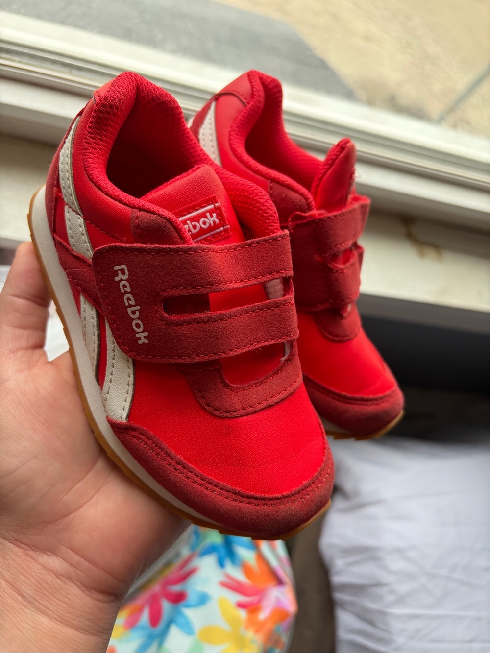 Reebok Kids Red and White Velcro Sneakers